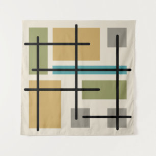 Midcentury Rectangles Squares Multicolored Tapestry