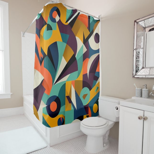 Midcentury Retro Abstract Pattern    Shower Curtain (In Situ)