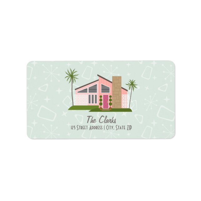 Midcentury Retro Pink House Address Label (Front)