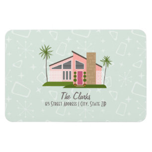 Midcentury Retro Pink House Address Magnet