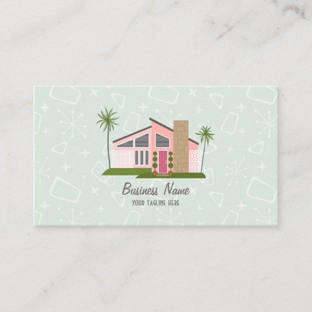 Midcentury Retro Pink House Business Card (Front)