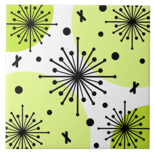 Midcentury Sputnik Starbursts Chartreuse Ceramic Tile