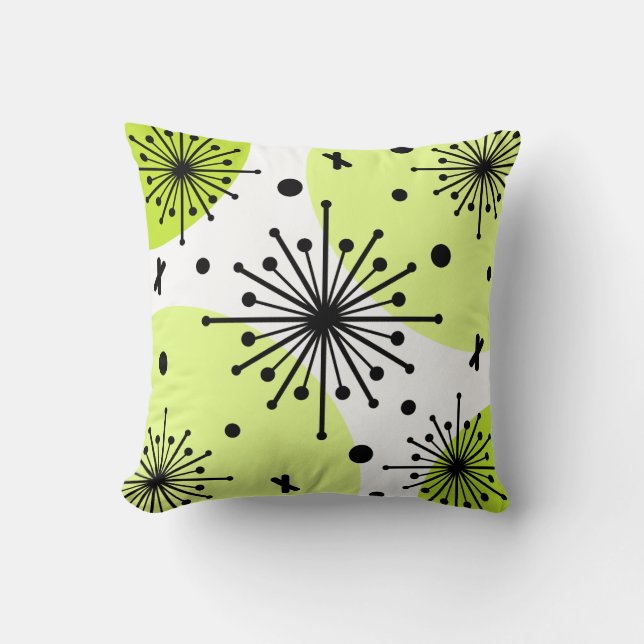Midcentury Sputnik Starbursts Chartreuse Cushion (Front)