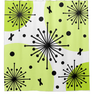 Midcentury Sputnik Starbursts Chartreuse Shower Curtain