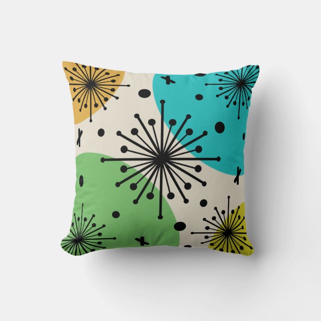 Midcentury Sputnik Starbursts Multicolored Cushion (Front)