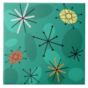 Midcentury Sputnik Starbursts Turquoise Ceramic Tile