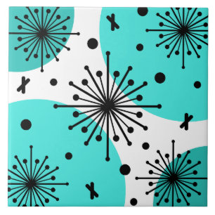 Midcentury Sputnik Starbursts Turquoise Ceramic Tile