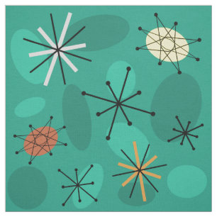 Midcentury Sputnik Starbursts Turquoise Fabric