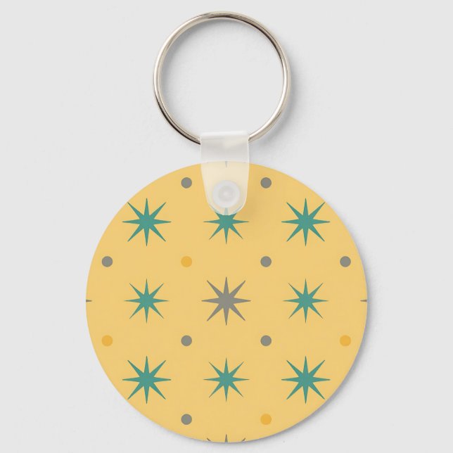 Midcentury Starburst Seamless Pattern Key Ring (Front)