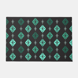 Midcentury Starbursts Diamonds Black Turquoise Doormat