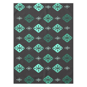 Midcentury Starbursts Diamonds Black Turquoise Tablecloth