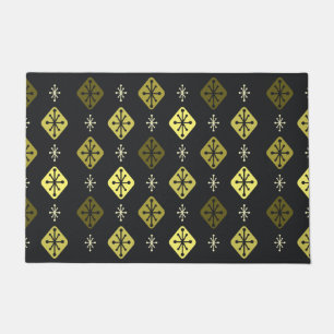 Midcentury Starbursts Diamonds Black Yellow Doormat