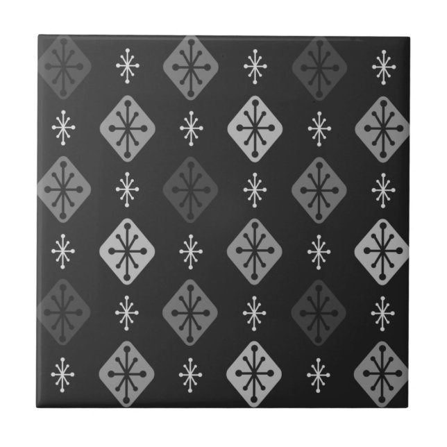 Midcentury Starbursts Diamonds Dark Grey Ceramic Tile (Front)
