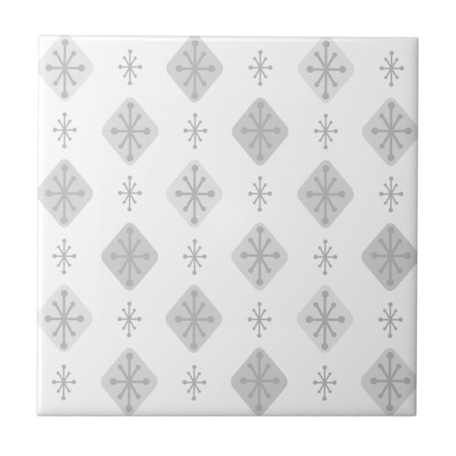 Midcentury Starbursts Diamonds Light Grey Ceramic Tile (Front)