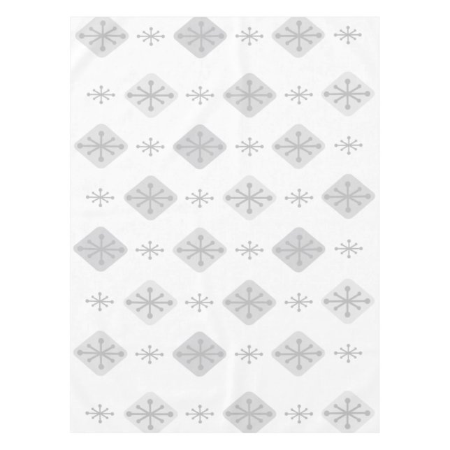 Midcentury Starbursts Diamonds Light Grey Tablecloth (Front)