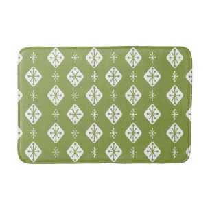 Midcentury Starbursts Diamonds Olive Green Bath Mat