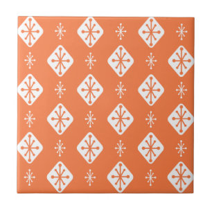 Midcentury Starbursts Diamonds Orange Ceramic Tile
