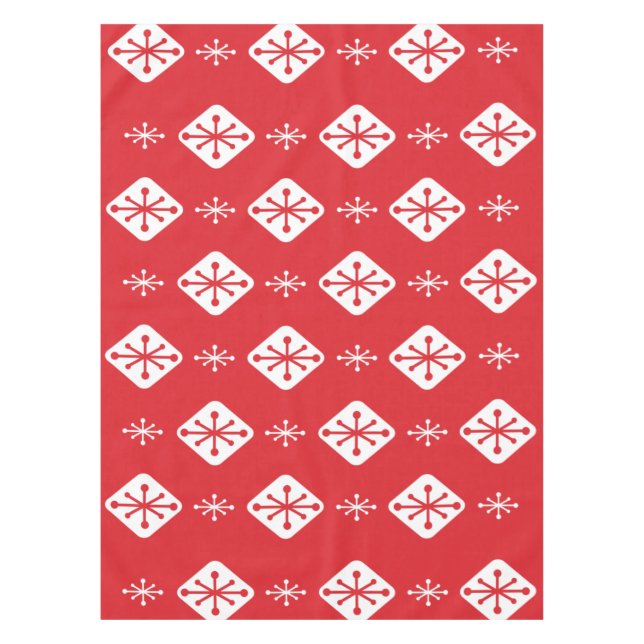 Midcentury Starbursts Diamonds Red Tablecloth (Front)