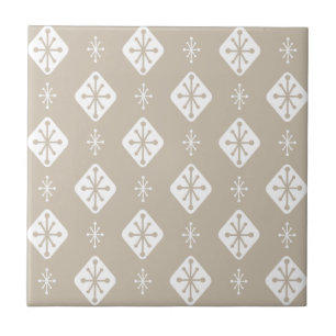 Midcentury Starbursts Diamonds Taupe Ceramic Tile