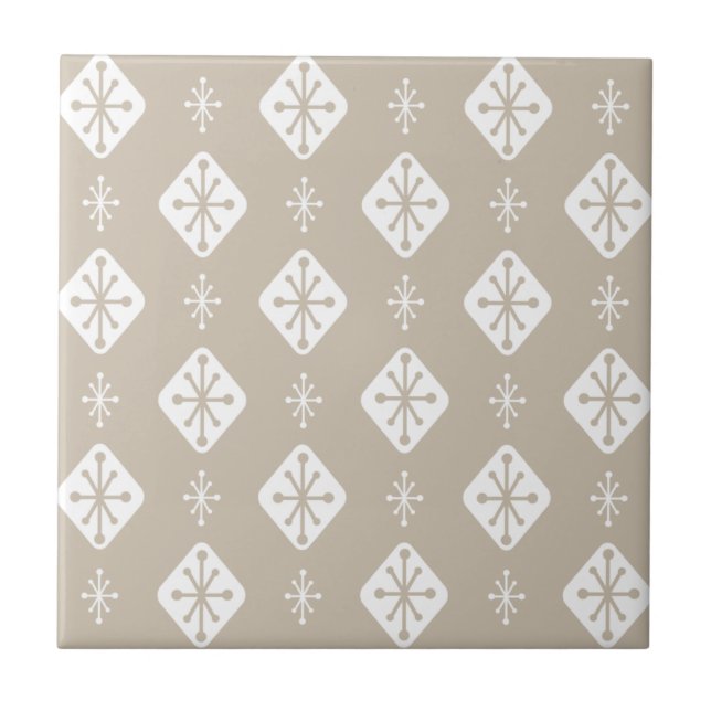 Midcentury Starbursts Diamonds Taupe Ceramic Tile (Front)