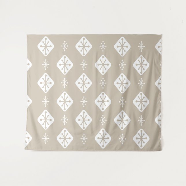 Midcentury Starbursts Diamonds Taupe Tapestry (Front (Horizontal))