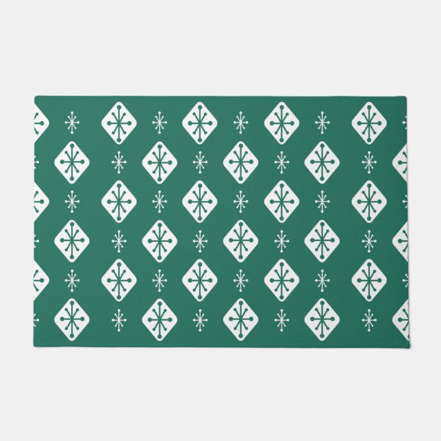 Midcentury Starbursts Diamonds Teal Doormat (Front)