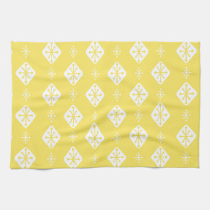 Midcentury Starbursts Diamonds Yellow Tea Towel