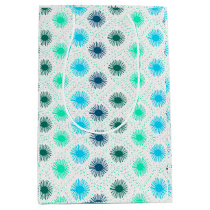 Midcentury Sunburst Design in Shades of Blue Medium Gift Bag