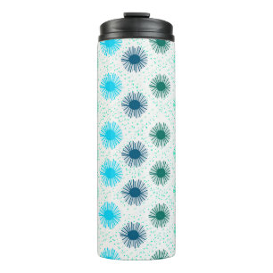 Midcentury Sunburst Design in Shades of Blue Thermal Tumbler