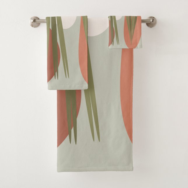 Midcentury Vintage Abstract Plants & Rocks Bath Towel Set (Insitu)