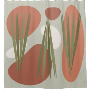 Midcentury Vintage Abstract Plants & Rocks Shower Curtain