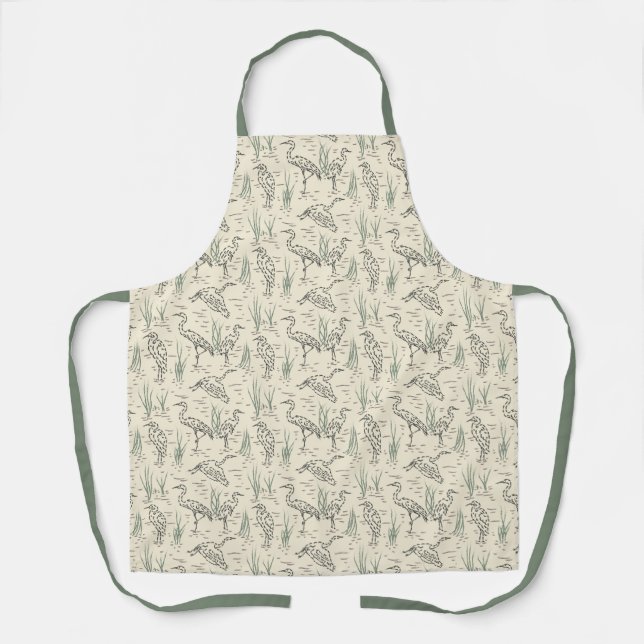 Midday Egrets - Along the River - birds pattern. Apron (Front)