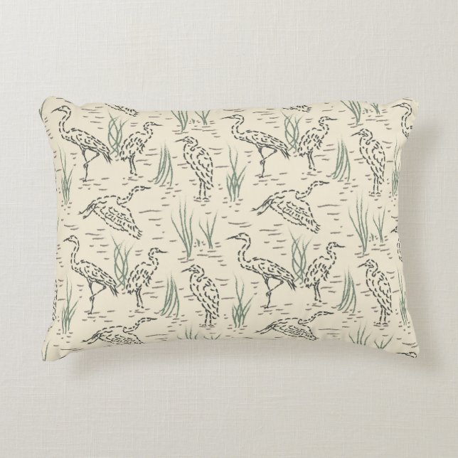 Midday Egrets - Along the River - birds pattern. Decorative Cushion (Front)