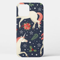Middle Ages print Unicorns on a Christmas floral b