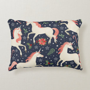 Middle Ages print Unicorns on a Christmas floral b Decorative Cushion