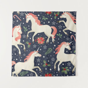 Middle Ages print Unicorns on a Christmas floral b Tapestry