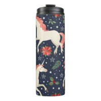 Middle Ages print Unicorns on a Christmas floral b
