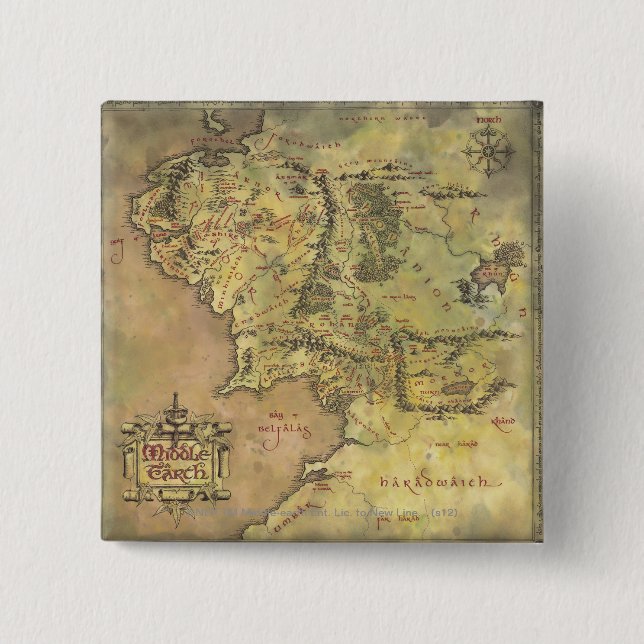 MIDDLE EARTH™ Map 15 Cm Square Badge (Front)