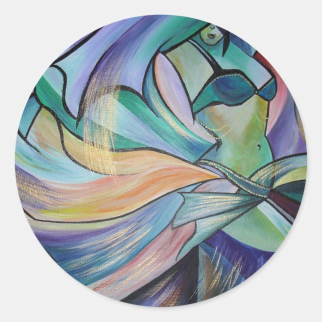 Middle Eastern Belly Dancer With Pastel Veils Classic Round Sticker (Front)
