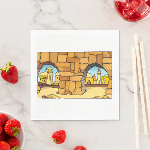 Middle Eastern Desert City Through Ancient Arch Napkin
