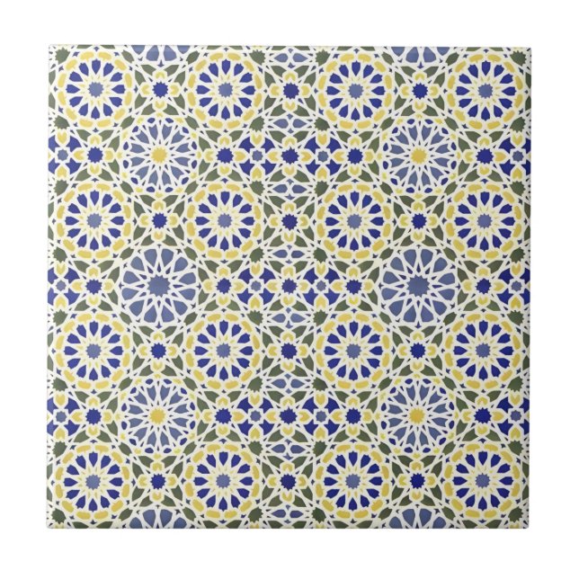 middle eastern green and yellow flower pattern til ceramic tile (Front)
