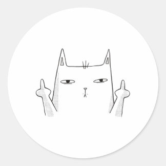 MIDDLE FINGER CAT CLASSIC ROUND STICKER