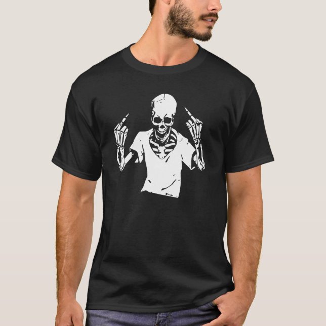 Middle Finger Skeleton Hand Funny Halloween Costum T-Shirt (Front)