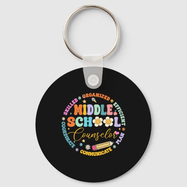 Middle School Counsellor Back To School Retro Key Ring (Front)