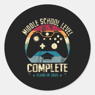 Middle School Level Complete Gamer Cl Of 2025 Grad Classic Round Sticker