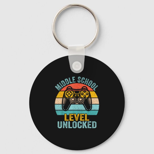 Middle school level unlocked retro video game back key ring (Front)