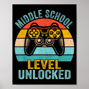 Middle school level unlocked retro video game back poster