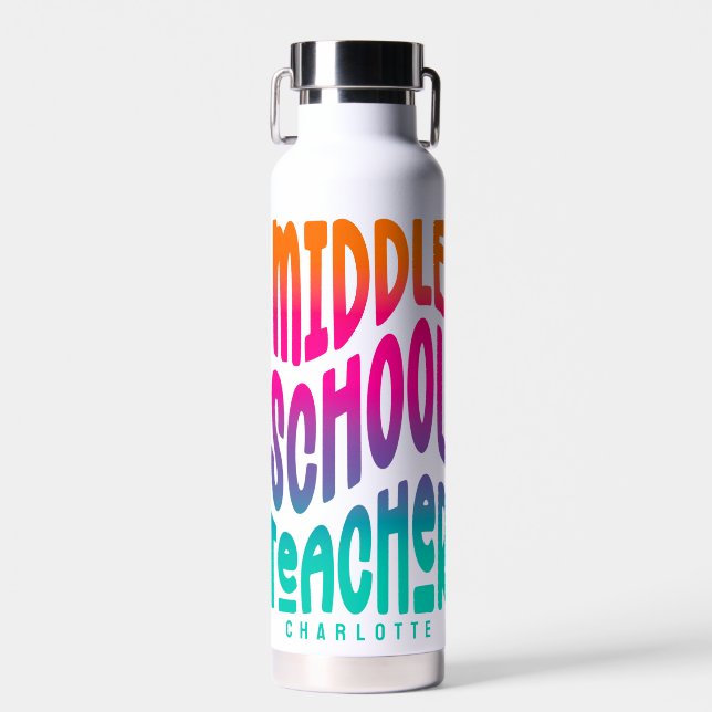 Middle School Teacher Colourful Ombre Water Bottle (Front)