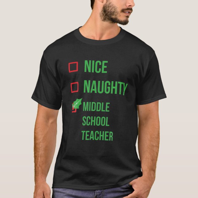 Middle School Teacher Funny Pajama Christmas Gift T-Shirt (Front)