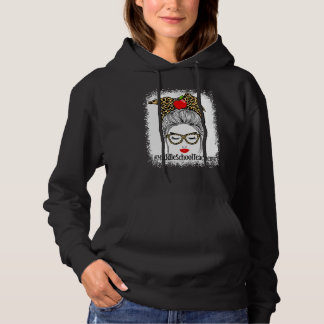 Middle School Teacher Leopard Messy Bun Women Back Hoodie